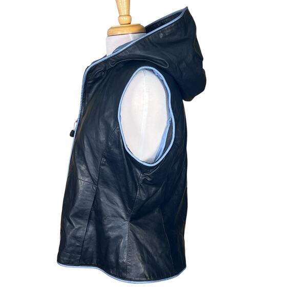 Wilson’s Women’s Black Leather Lined Maxima Zippered Vest with Hood Size Large - Picture 6 of 11